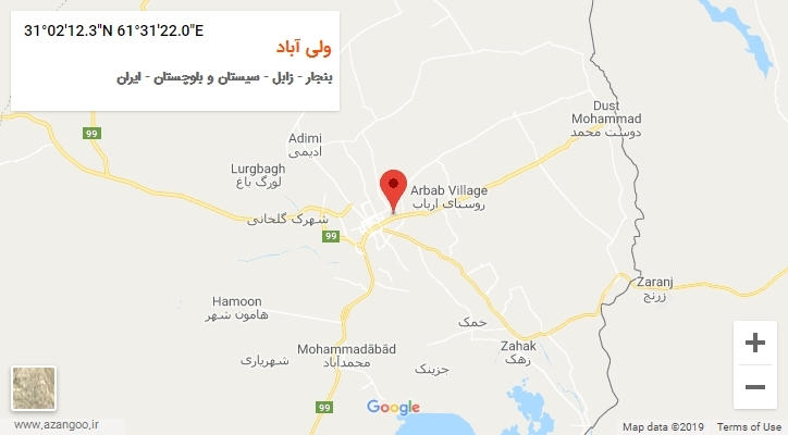 روستای ولی آباد بر روی نقشه