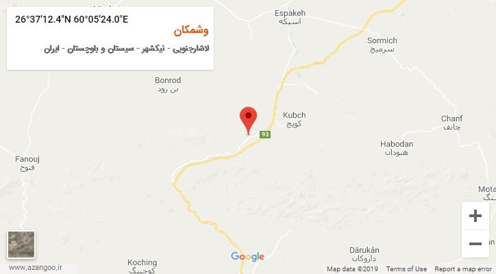 روستای وشمکان بر روی نقشه