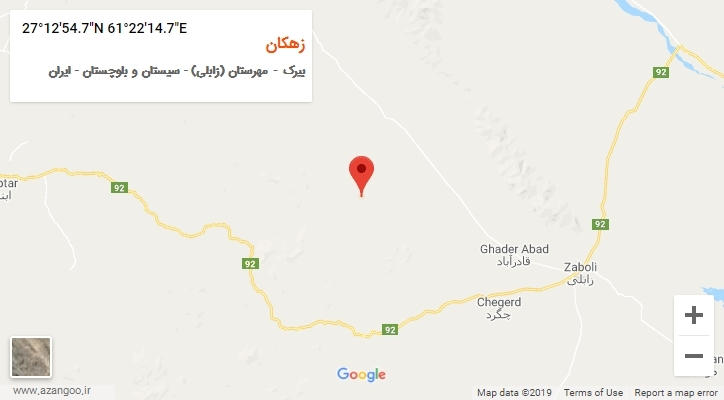 روستای زهکان بر روی نقشه