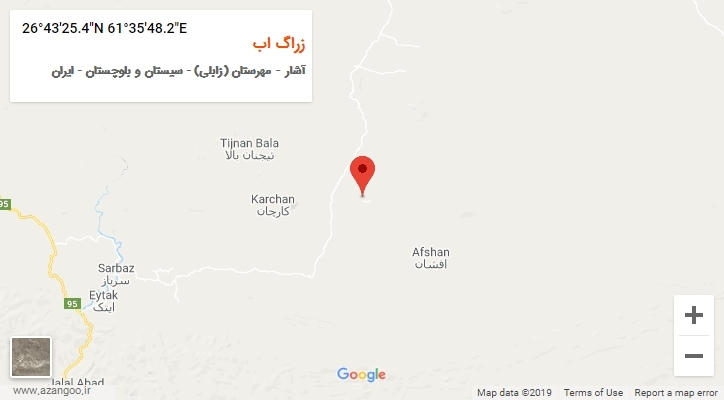 روستای زراگ اب بر روی نقشه