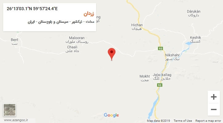 روستای زردان بر روی نقشه