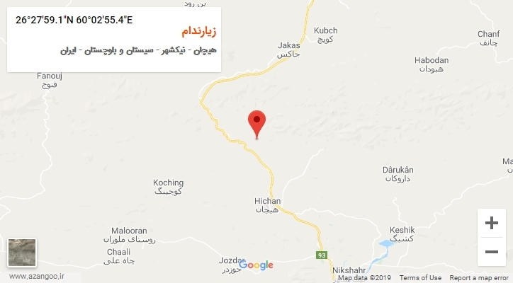 روستای زیارندام بر روی نقشه