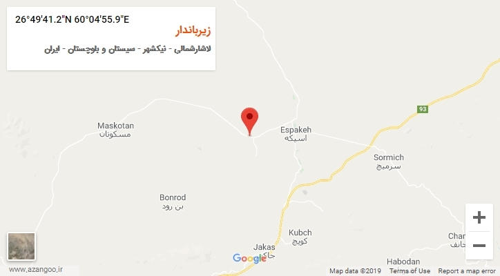 روستای زیرباندار بر روی نقشه