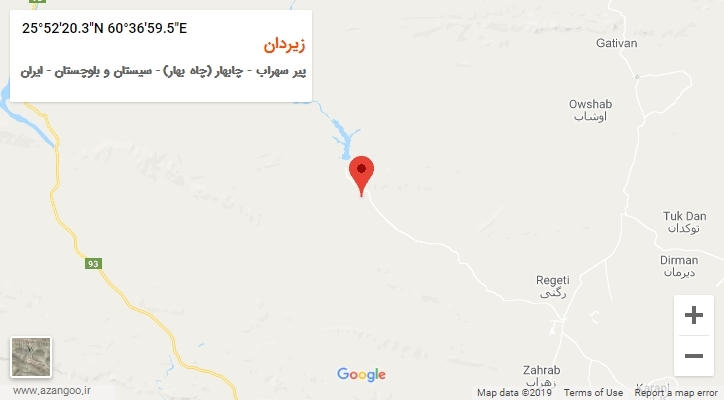 روستای زیردان بر روی نقشه
