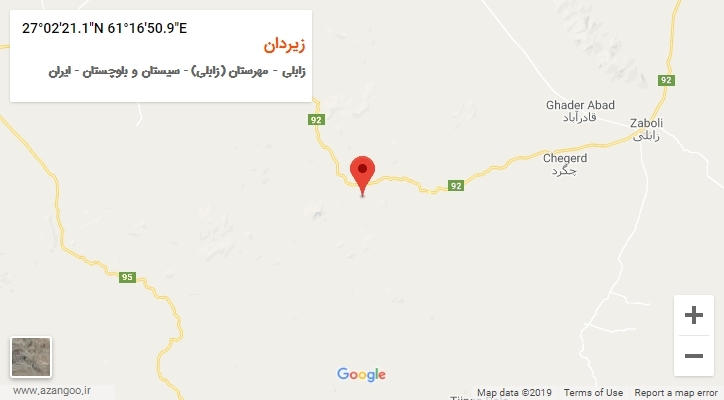 روستای زیردان بر روی نقشه