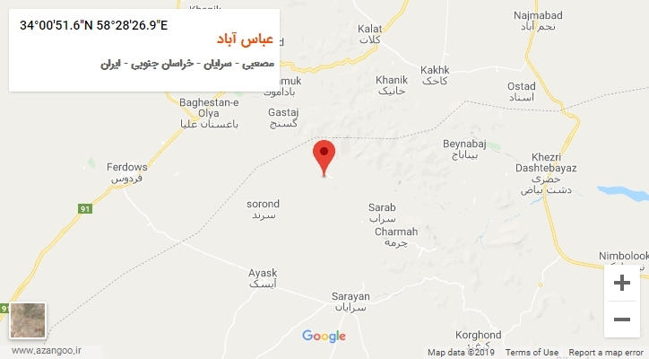 روستای عباس آباد بر روی نقشه