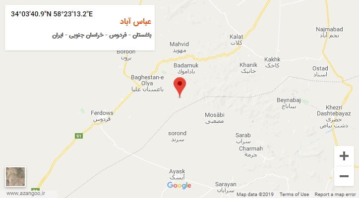 روستای عباس آباد بر روی نقشه