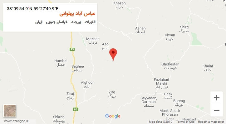 روستای عباس آباد پهلوانی بر روی نقشه