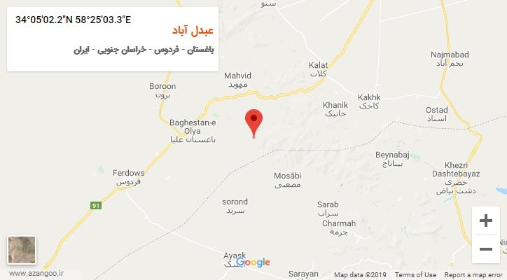 روستای عبدل آباد بر روی نقشه