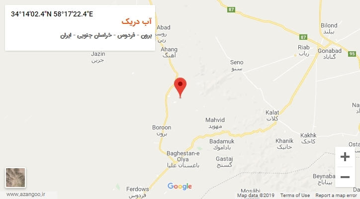روستای آب دریک بر روی نقشه