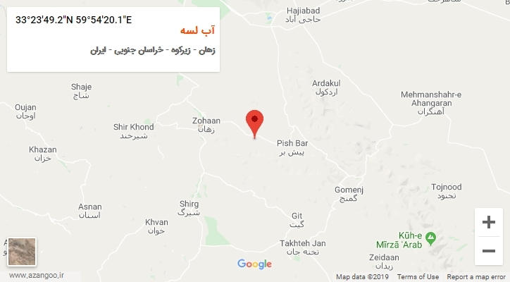 روستای آب لسه بر روی نقشه