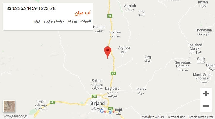 روستای آب میان بر روی نقشه