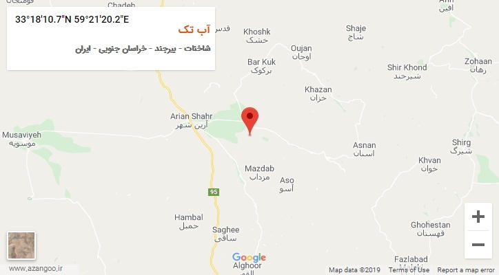 روستای آب تک بر روی نقشه