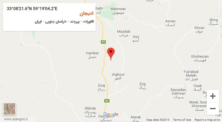 روستای ادیجان بر روی نقشه