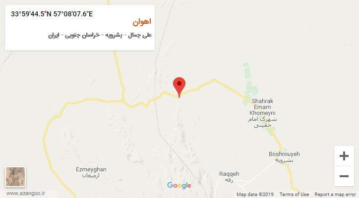روستای اهوان بر روی نقشه