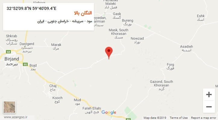 روستای النگان بالا بر روی نقشه