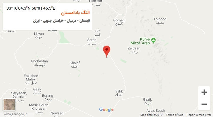 روستای النگ بادامستان بر روی نقشه