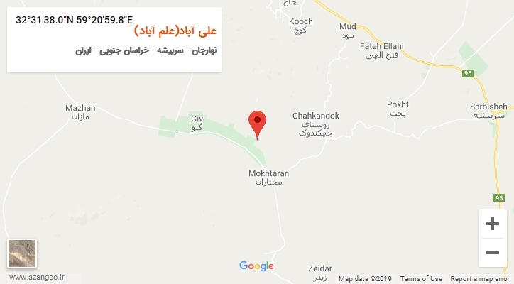 روستای علی آباد(علم آباد) بر روی نقشه