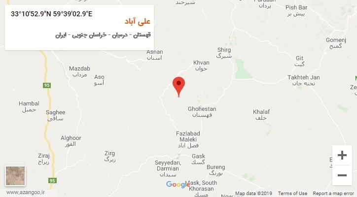 روستای علی آباد بر روی نقشه