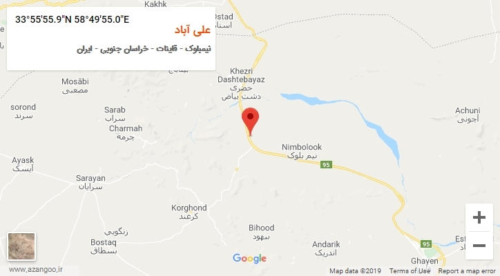 روستای علی آباد بر روی نقشه