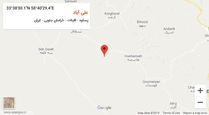 روستای علی آباد بر روی نقشه