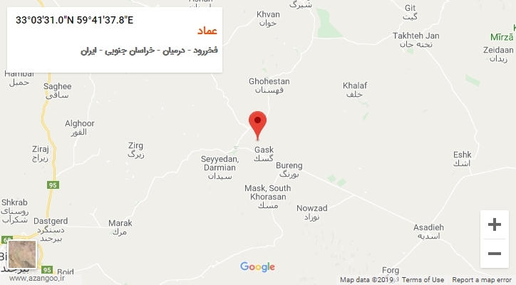 روستای عماد بر روی نقشه