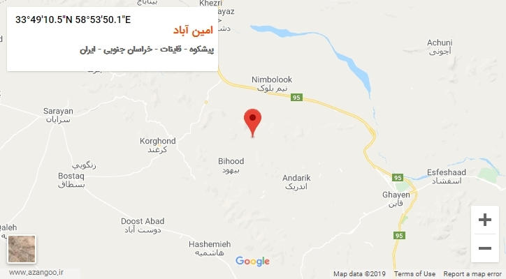 روستای امین آباد بر روی نقشه