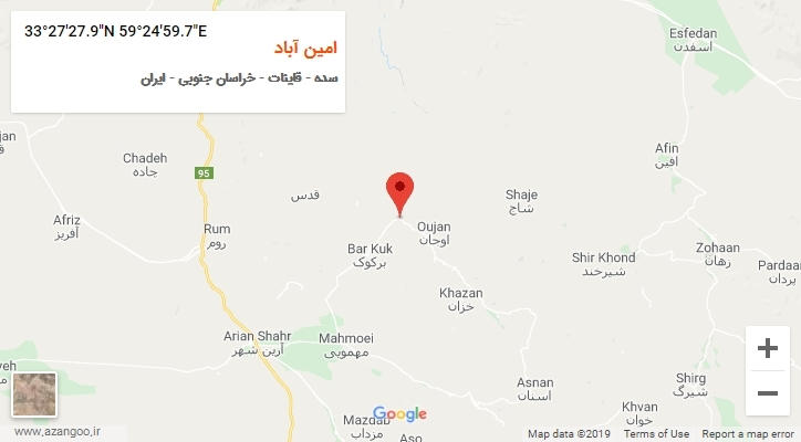 روستای امین آباد بر روی نقشه