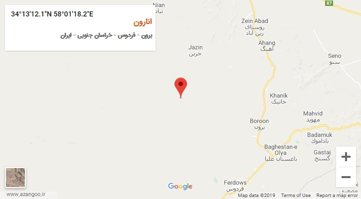 روستای انارون بر روی نقشه