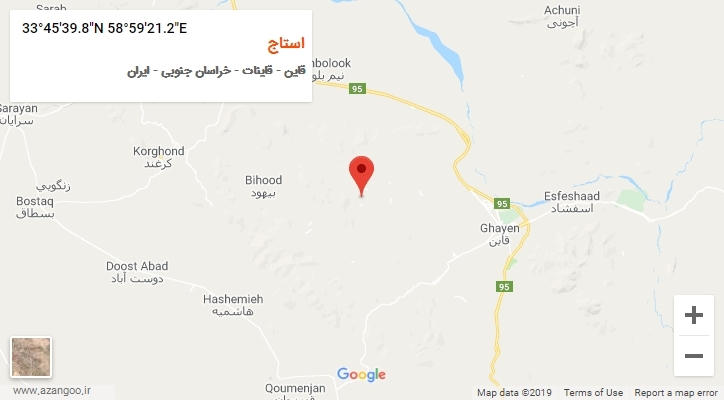 روستای استاج بر روی نقشه
