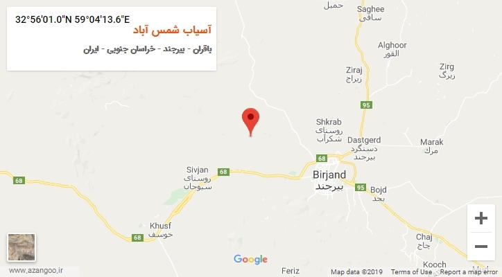 روستای آسیاب شمس آباد بر روی نقشه
