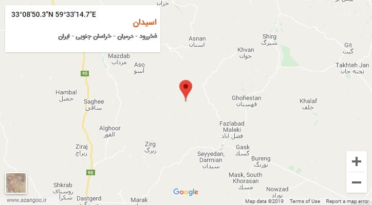 روستای اسیدان بر روی نقشه