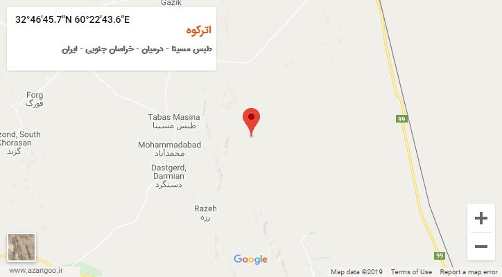 روستای اترکوه بر روی نقشه