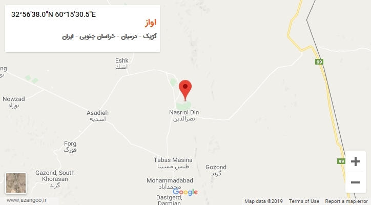 روستای اواز بر روی نقشه