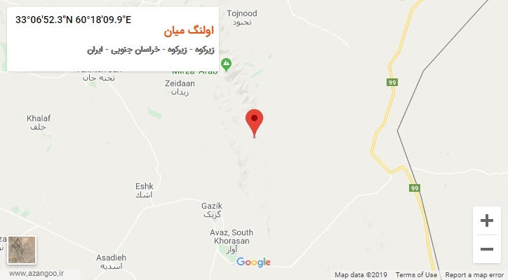 روستای اولنگ میان بر روی نقشه
