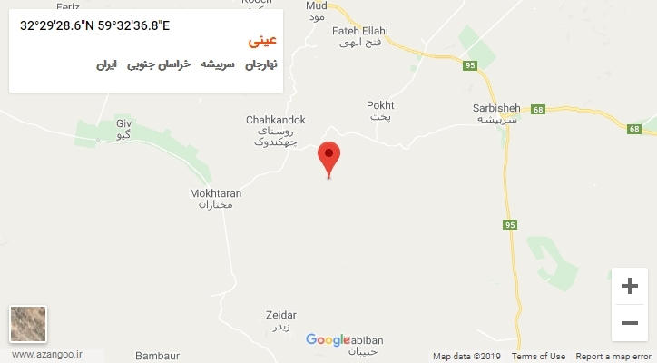 روستای عینی بر روی نقشه