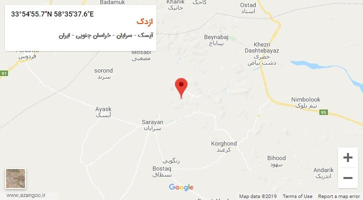 روستای ازدک بر روی نقشه