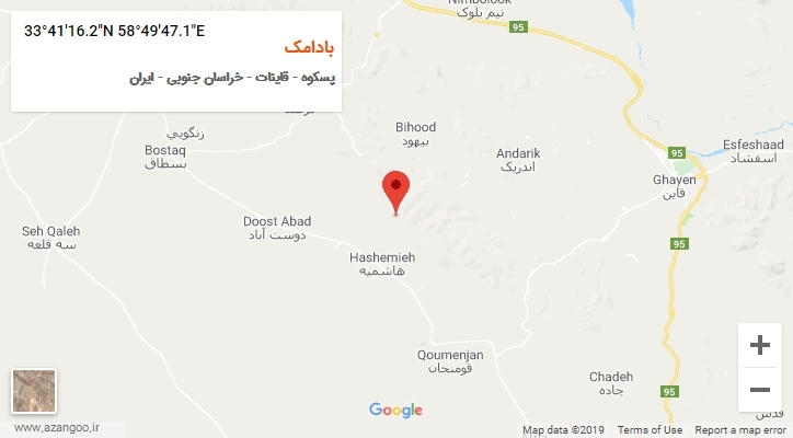 روستای بادامک بر روی نقشه
