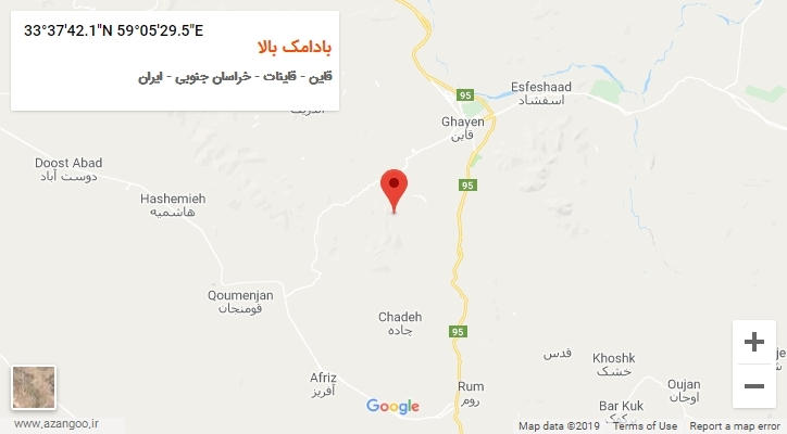 روستای بادامک بالا بر روی نقشه