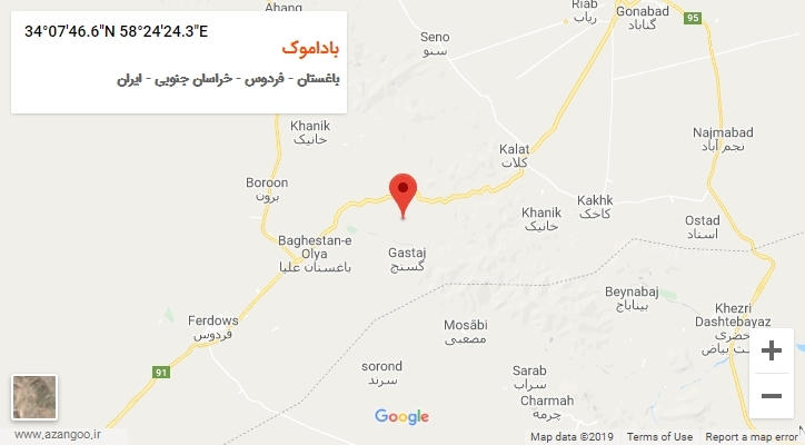 روستای باداموک بر روی نقشه