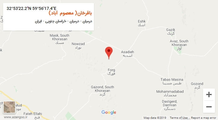 روستای باقرخان( معصوم آباد) بر روی نقشه