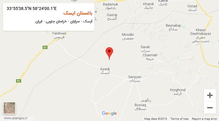 روستای باغستان ایسک بر روی نقشه