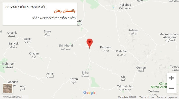 روستای باغستان زهان بر روی نقشه