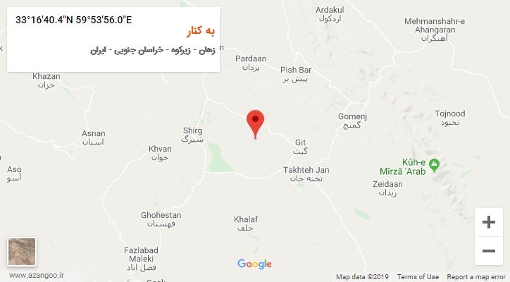 روستای به کنار بر روی نقشه