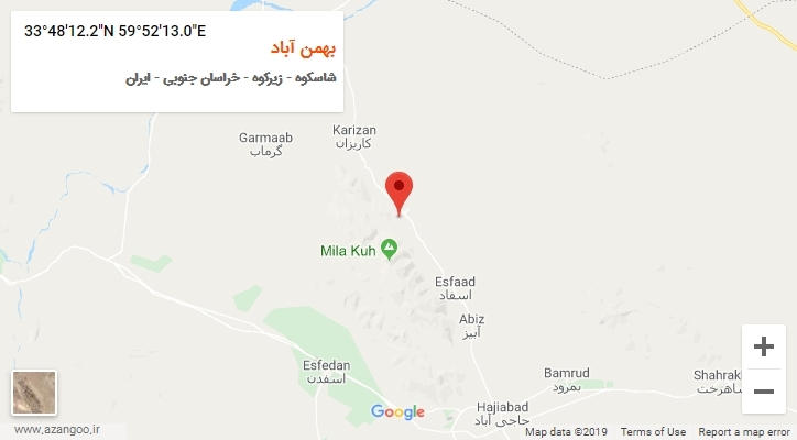 روستای بهمن آباد بر روی نقشه