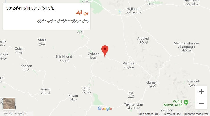 روستای بن آباد بر روی نقشه