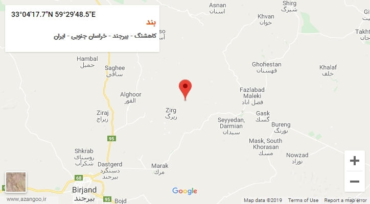 روستای بند بر روی نقشه
