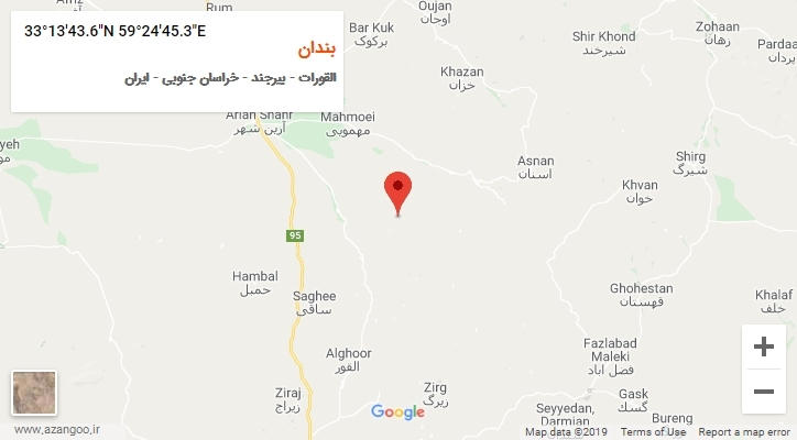 روستای بندان بر روی نقشه