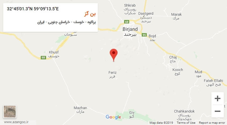 روستای بن گز بر روی نقشه