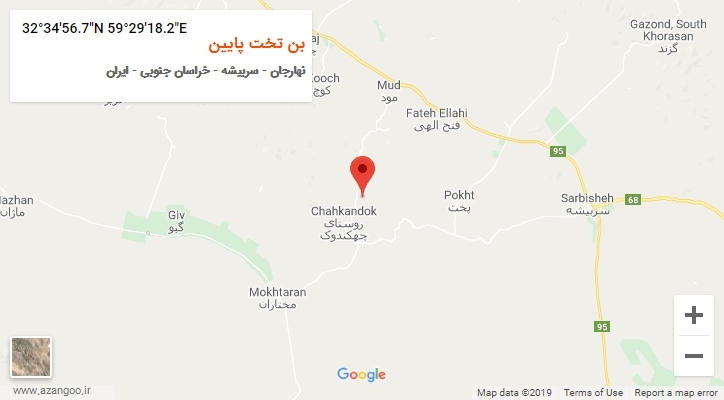روستای بن تخت پایین بر روی نقشه
